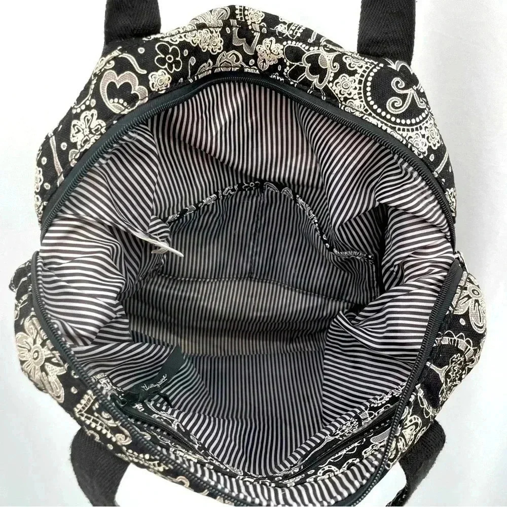 Thirty One Paisley Shoulder Bag Purse Black White Zip Closure Pockets 13”x14” - Picture 6 of 16